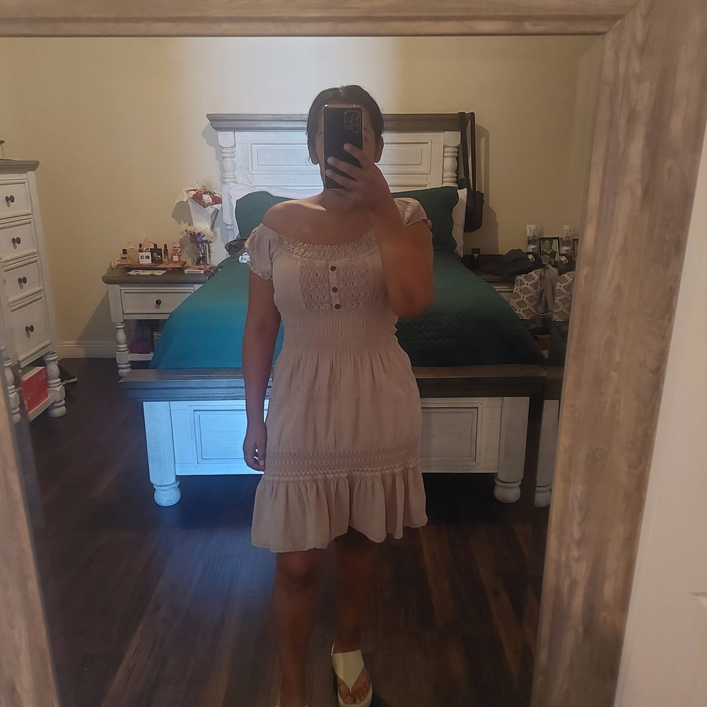 Elegant Beige Off-Shoulder Dress